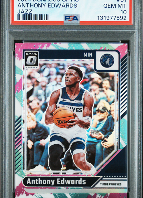 Anthony Edwards 2024-25 Panini Donruss Optic #31 Jazz Case Hit SSP PSA10 GEM MT