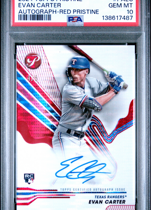 Evan Carter 2024 Topps Pristine #PAEC Red Refractor /5 RC SSP PSA10 GEM MT