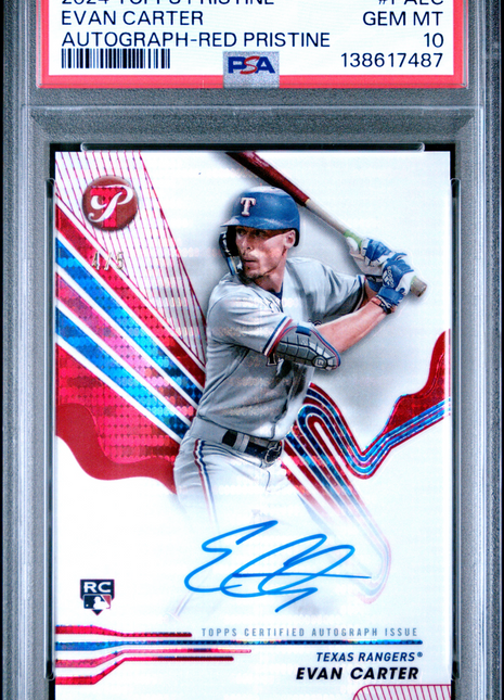 Evan Carter 2024 Topps Pristine #PAEC Red Refractor /5 RC SSP PSA10 GEM MT