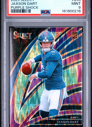Jaxson Dart 2025 Panini Select #293 Purple Shock /699 RC PSA9 MINT Giants