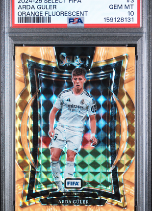 Arda Guler 2024-25 Panini Select FIFA #3 Orange Fluorescent /125 PSA10 GEM MT
