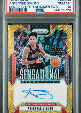 Anfernee Simons 2024-25 Panini Prizm Gold Shimmer FOTL /10 Auto PSA10 EM MT