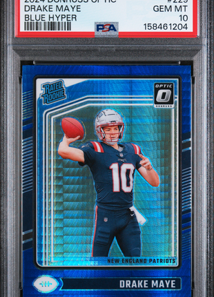 Drake Maye 2024 Panini Donruss Optic #229 Blue Hyper RC PSA10 GEM MT