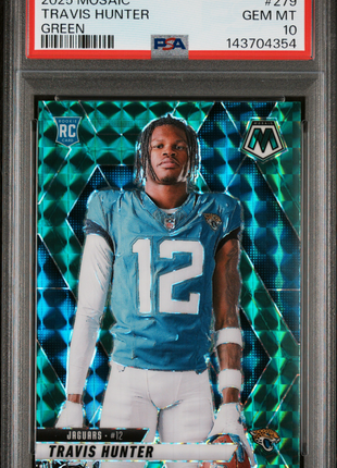 Travis Hunter 2025 Panini Mosaic #279 Green Rookie RC PSA10 GEM MT Jaguars