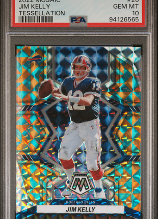 Jim Kelly 2022 Panini Mosaic #26 Tessellation /15 SSP PSA10 GEM MT Buffalo Bills