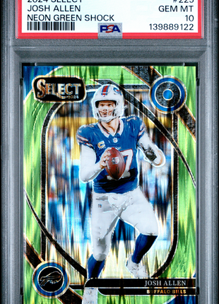 Josh Allen 2024 Panini Select #225 Neon Green Shock /499 PSA10 GEM MT Bills