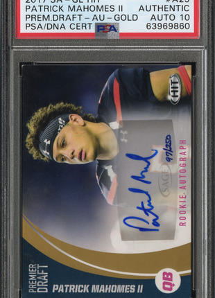 Patrick Mahomes II 2017 Sage Hit Premier Draft #A23 Gold /250 RC Auto PSA AUTO10