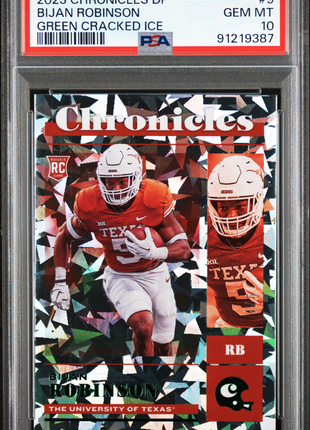 Bijan Robinson 2023 Panini Chronicles DP #9 Green Cracked /6 Ice RC PSA10 GEM MT