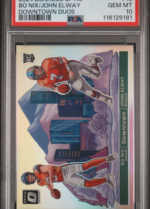 Bo Nix/John Elway 2024 Panini Donruss Optic #13 Downtown Duos SSP PSA10 GEM MT