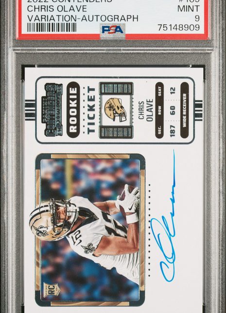 Chris Olave 2022 Panini Contenders #109 Rookie Ticket Auto RC PSA9 MINT Saints