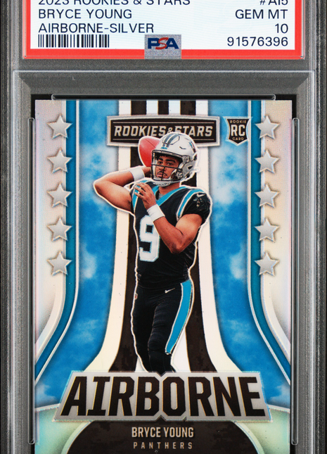 Bryce Young 2023 Panini Rookies & Stars Airborne Silver RC PSA10 GEM MT Panthers