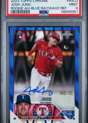 Josh Jung 2023 Topps Chrome #RAJJ Blue RayWave Refractor /150 RC Auto PSA9 MINT