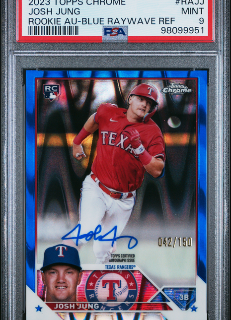 Josh Jung 2023 Topps Chrome #RAJJ Blue RayWave Refractor /150 RC Auto PSA9 MINT