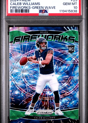 Caleb Williams 2024 Panini Prizm #25 Fireworks Green Wave RC PSA10 GEM MT