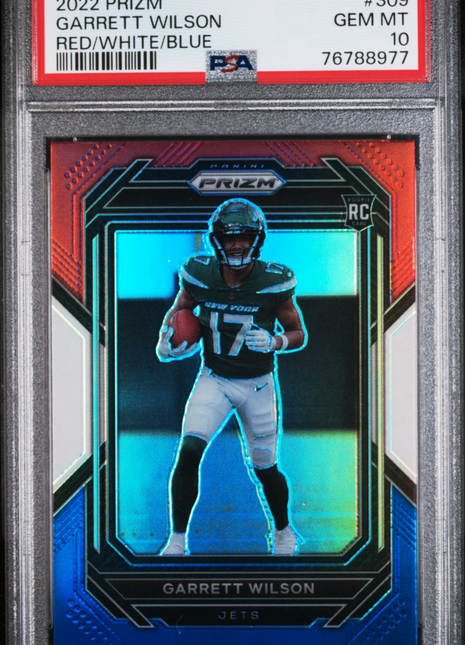 Garrett Wilson 2022 Panini Prizm #309 Red/White/Blue Prizm RC PSA10 GEM MT