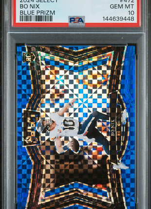 Bo Nix 2024 Panini Select #472 Blue Prizm /75 RC PSA10 GEM MT Broncos