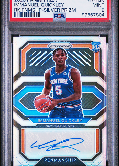 Immanuel Quickley 2020-21 Panini Prizm Rookie Penmanship Silver RC Auto PSA9 MT