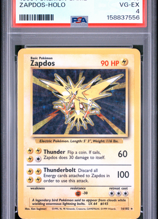 Zapdos 1999 Pokemon Game #16 Holo PSA4 VG-EX Vintage Pokemon