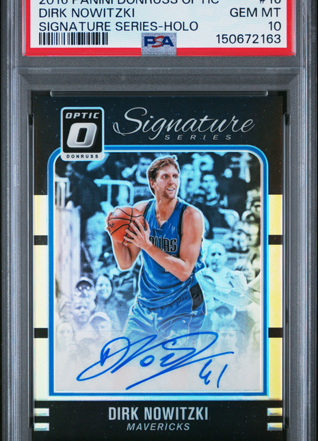 Dirk Nowitzki 2016-17 Donruss Optic #16 Holo Signature Series Auto PSA10 GEM MT