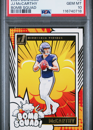 JJ McCarthy 2024 Panini Donruss #5 Bomb Squad Rookie RC PSA10 GEM MT