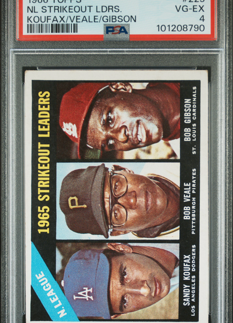 Sandy Koufax/Bob Gibson 1966 Topps #225 NL Strikeout Leaders Graded PSA4 VG-EX