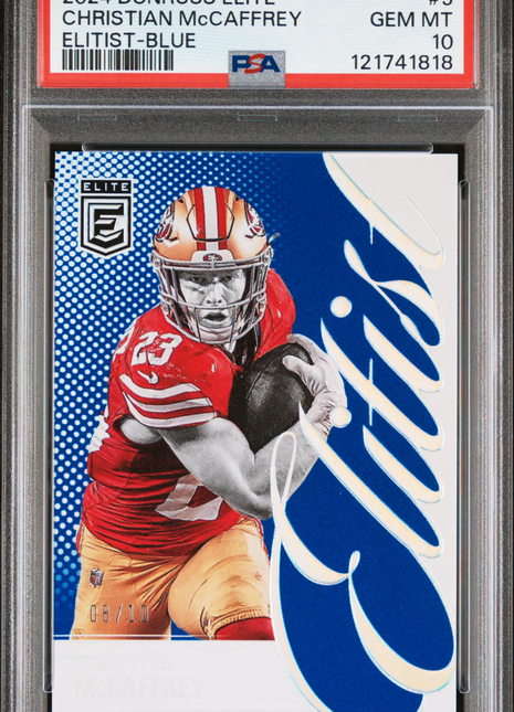 Christian McCaffrey 2024 Panini Donruss Elite #5 Elitist Blue /10 PSA10 GEM MT