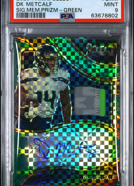 DK Metcalf 2020 Panini Select Signature Patch Green Prizm /5 Auto PSA9 MINT