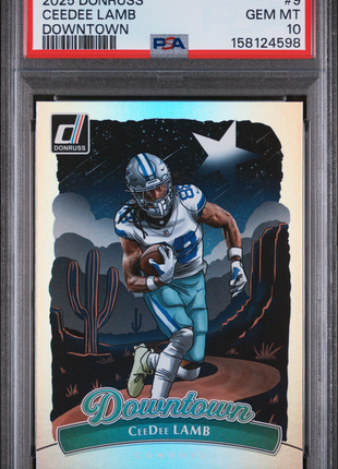 Ceedee Lamb 2025 Panini Donruss #9 Downtown Case Hit SSP PSA10 GEM MT
