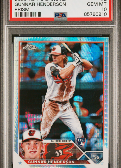 Gunnar Henderson 2023 Topps Chrome #2 Prism Refractor RC PSA10 GEM MT Orioles