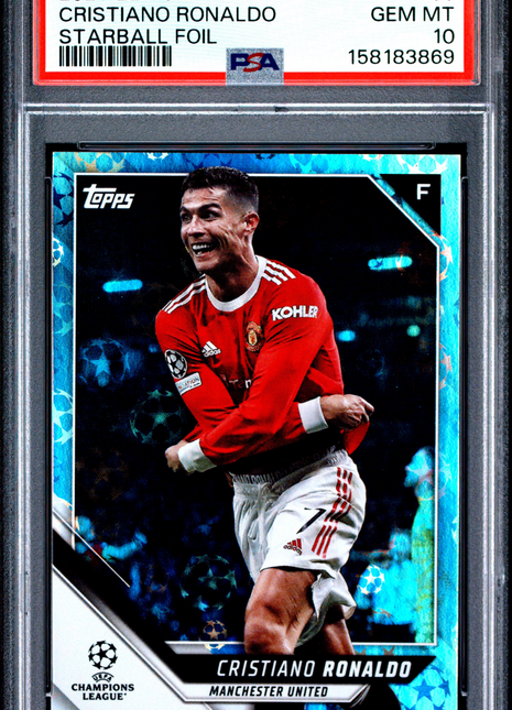 Cristiano Ronaldo 2021-2022 Topps UEFA #100 Starball Foil SSP PSA10 GEM MT
