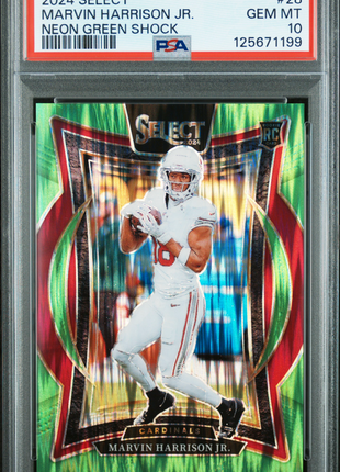 Marvin Harrison Jr. 2024 Panini Select #28 Neon Green Shock /599 RC PSA10 GEM MT