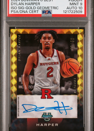 Dylan Harper 2024 Bowman Chrome U Signatures Gold Geometric /50 Auto PSA9/10 MT