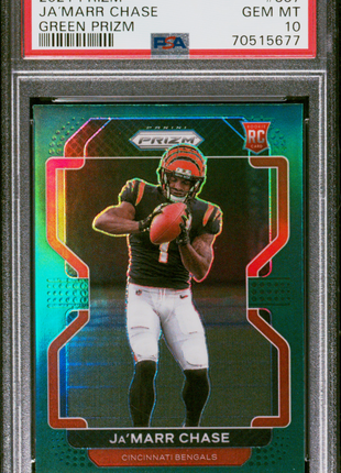 Ja’Marr Chase 2021 Panini Prizm #337 Green Prizm Rookie RC PSA10 GEM MT Bengals