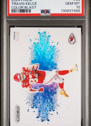 Travis Kelce 2024 Panini Prizm #34 Color Blast Case Hit SSP PSA10 GEM MT Chiefs