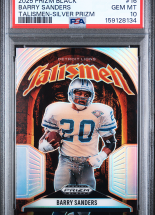 Barry Sanders 2025 Panini Prizm Black #16 Talismen Silver Prizm PSA10 GEM MT