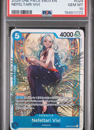 Nefeltari Vivi 2026 One Piece Eb03-Extra Booster #024 Heroines Holo PSA10 GEM MT