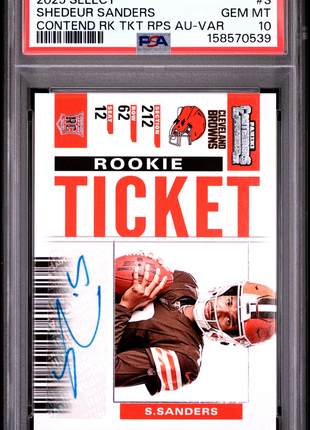 Shedeur Sanders 2025 Select Contenders Rookie Ticket Variation Auto PSA10 GEM MT