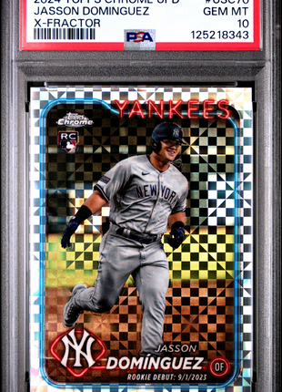 Jasson Dominguez 2024 Topps Chrome Update #USC70 X-Fractor RC PSA10 GEM MT