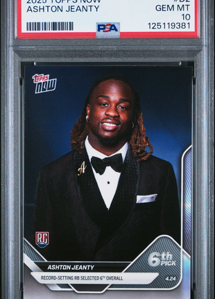 Ashton Jeanty 2025 Topps Now #D2 Draft Night RC PSA10 GEM MT Raiders