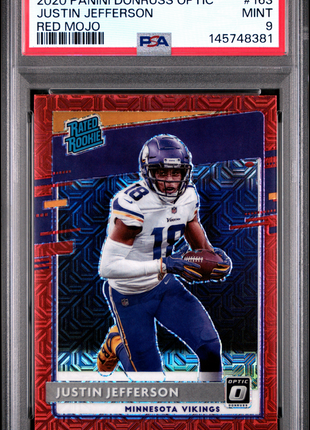 Justin Jefferson 2020 Panini Donruss Optic #163 Red Mojo RC PSA9 MINT Vikings