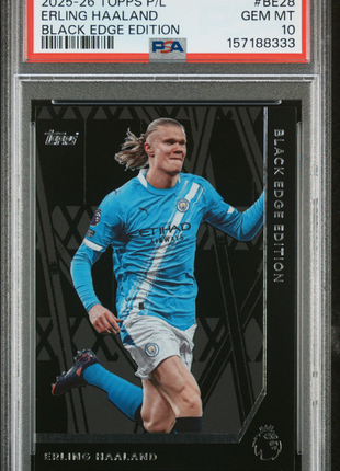Erling Haaland 2025-2026 Topps P/L #BE28 Black Edge Edition SP PSA10 GEM MT