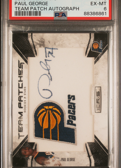 Paul George 2010-11 Panini Rookies & Stars Team Patch /455 RC Auto PSA6 EX-MT