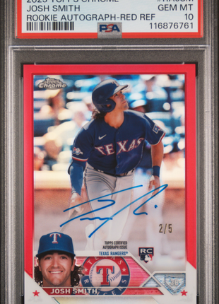 Josh Smith 2023 Topps Chrome #RAJSM Red Refractor /5 RC Auto PSA10 GEM MT