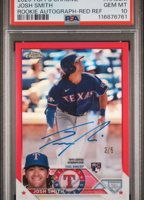 Josh Smith 2023 Topps Chrome #RAJSM Red Refractor /5 RC Auto PSA10 GEM MT