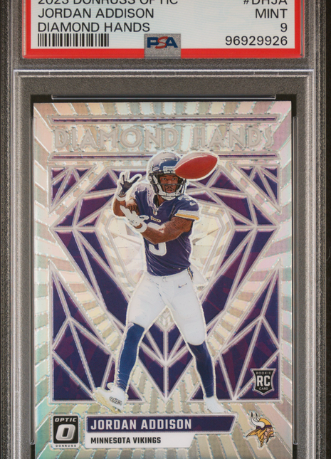 Jordan Addison 2023 Panini Donruss Optic Diamond Hands RC PSA9 MINT Vikings