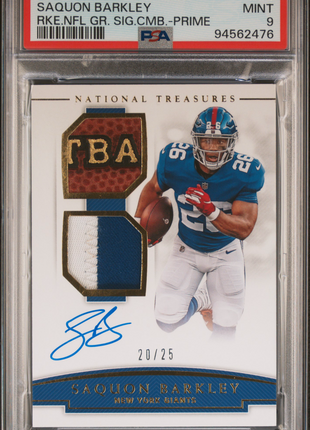 Saquon Barkley 2018 Panini National Treasures /25 Dual Patch RC Auto PSA9 MINT