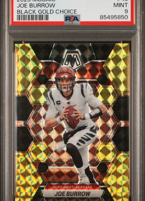 Joe Burrow 2023 Panini Mosaic #40 Black Gold Choice /8 SSP PSA9 MINT Bengals