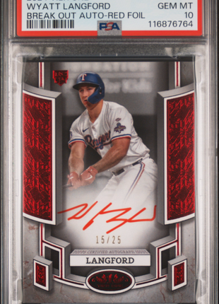 Wyatt Langford 2024 Topps Tier One Red Foil /25 Break Out RC Auto PSA10 GEM MT