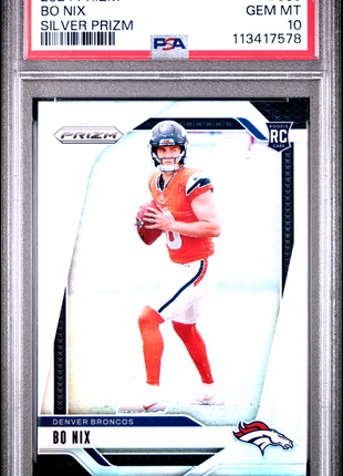 Bo Nix 2024 Panini Prizm #309 Silver Prizm RC PSA10 GEM MT Broncos