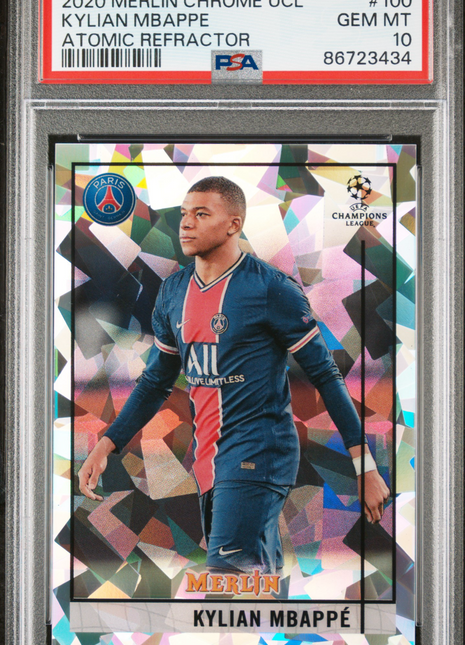 Kylian Mbappe 2020 Topps Merlin Chrome #100 Atomic Refractor /250 PSA10 GEM MT